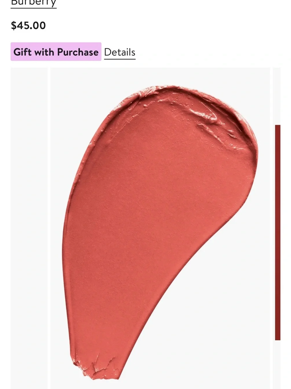 Burberry Matte Lipstick in Deep Peaxh with Gold magnetic lid closing Case